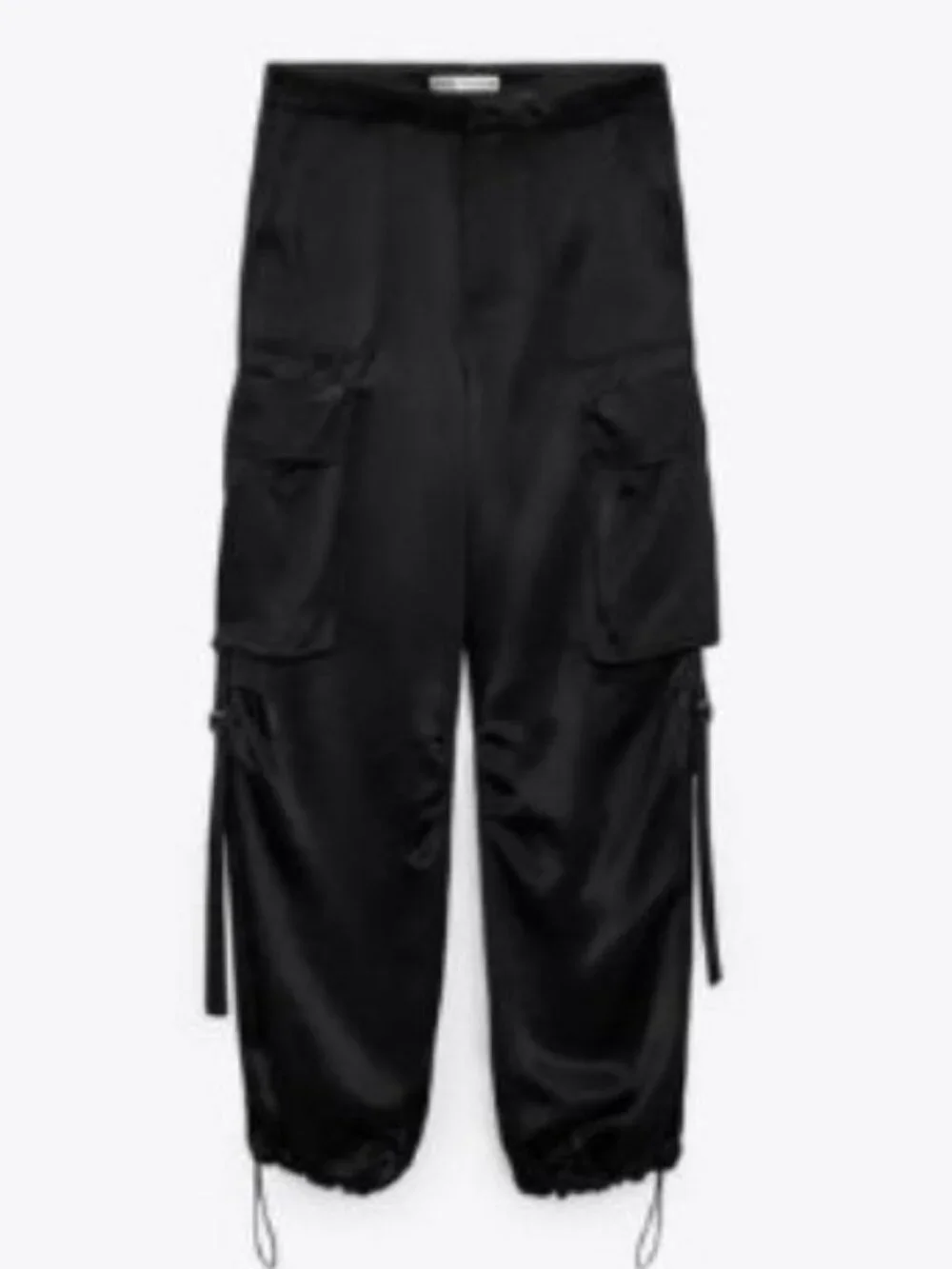 NWT Black Satin Cargo Pants Large - Picture 3 of 3
